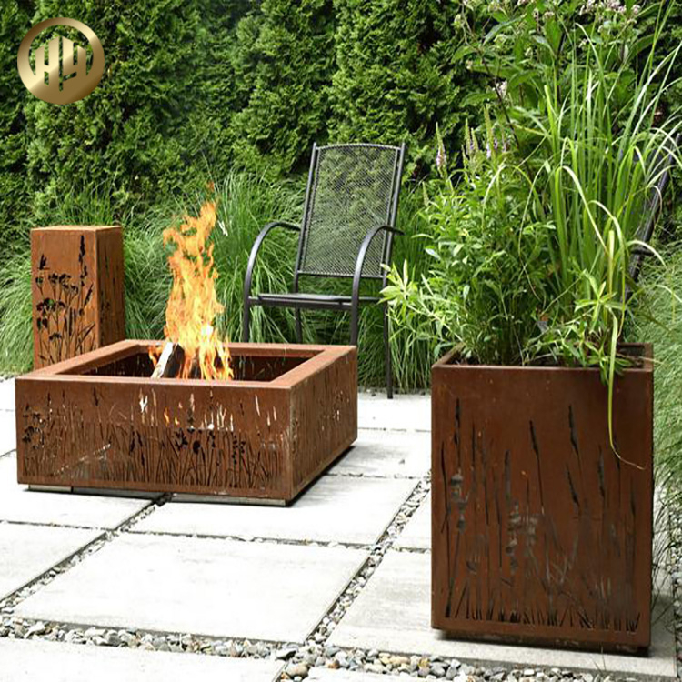 Corten Steel Rusty Treatment Metal Rectangular Stand Practical Planter