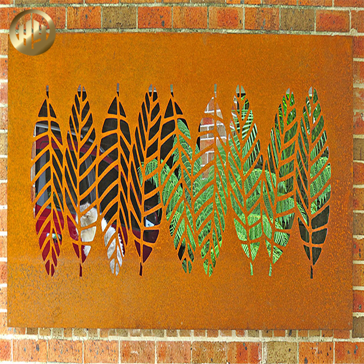 Horizontal Metal Rusty Metal Decoration Corten Steel Leaf Pattern Screen