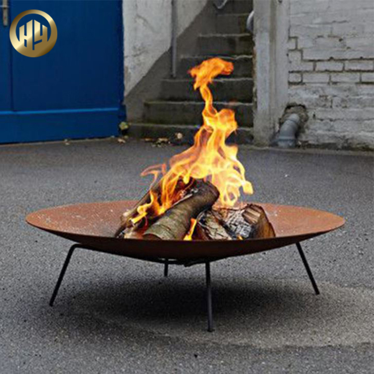 Medium Corten Steel Rusty Garden Round Durable Fire Pit With Feet