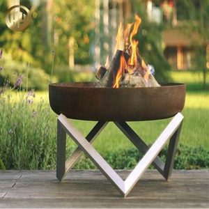 Corten Steel Fire Pit With Stainless Frame Barbecue Metal Decoration Heater