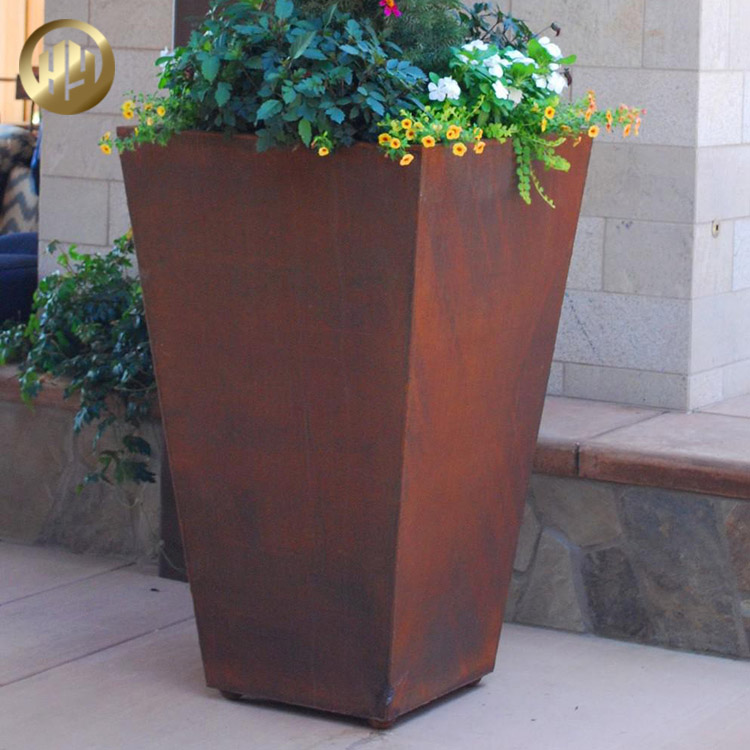 High Quality Metal Decoration Corten Steel Tapered Flower Planter