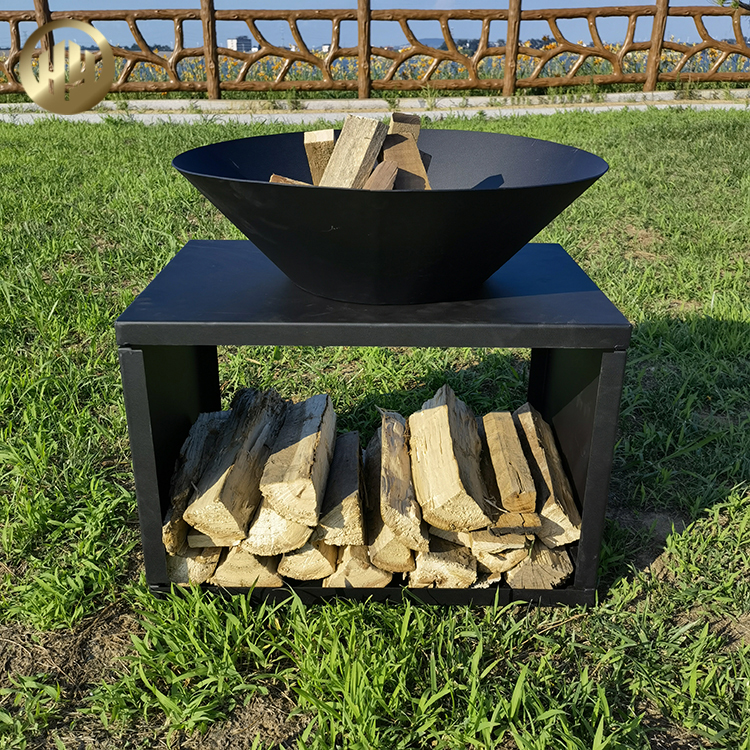 Morden Design Outdoor Barbecue Black Corten Steel Fire Pit With Wood Storage