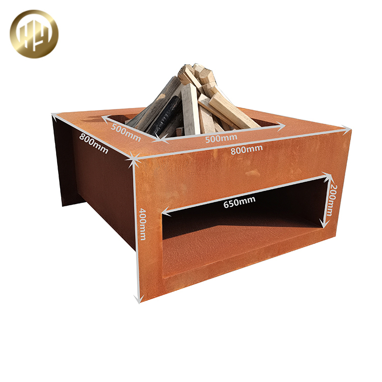 Medium Corten Steel Rusty Room Warming Heater Rectangular Flat Metal Fire Pit