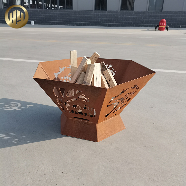 Hexagon Corten Steel Custom Pattern Wood Burning Fire Pit Metal Heater