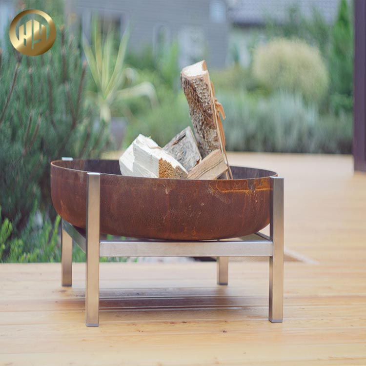 Medium Corten Steel Rusty Garden Round Durable Fire Pit With Feet