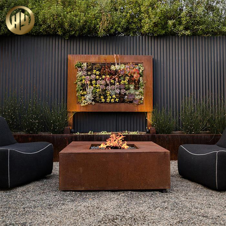 Assembly Corten Steel Garden Metal Ornaments Rectangular Fire Pit
