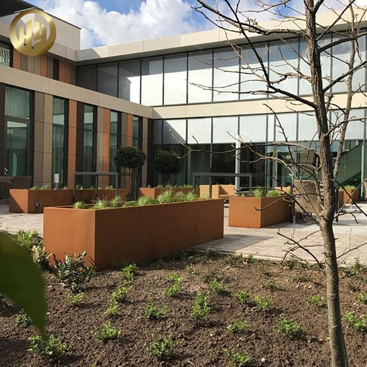 High Quality Flat Rectangular Corten Steel Metal Decoration Planter Pot