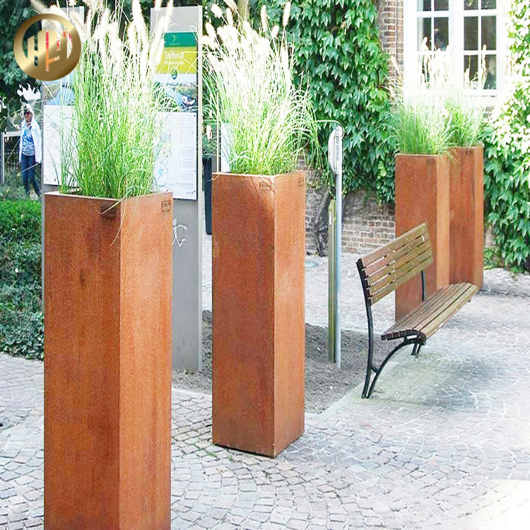 Garden Decoration High Corten Steel Simple Rectangular Planter Pot For Plants