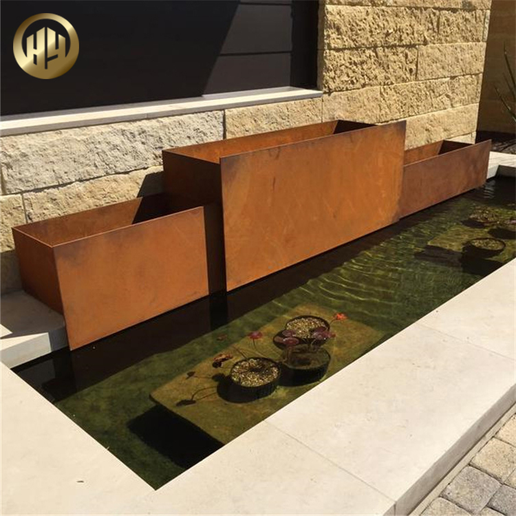 Custom Size Corten Steel Flower Planter Metal Decoration Rectangular Nursery