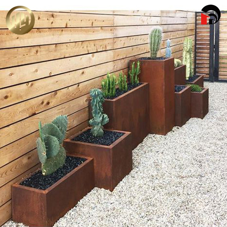 Custom Size Corten Steel Flower Planter Metal Decoration Rectangular Nursery