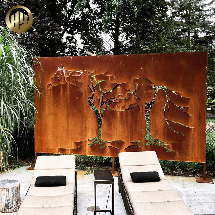 Corten Steel Custom Laser Cut Pattern Rusty Metal Landscape Screen Panel