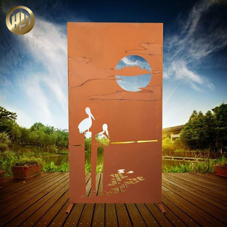 Rusty Treatment Corten Steel Metal Decoration Rectangular Stand Screen