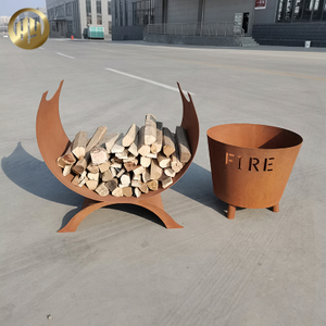 Combination Custom Pattern Round Fire Pit Corten Steel Wood Storage