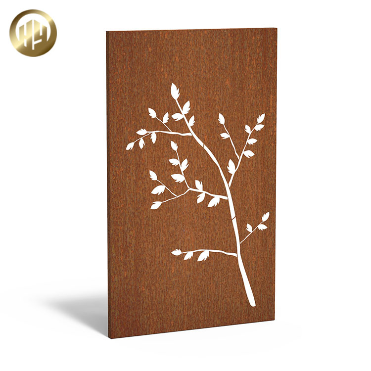 Tree Pattern Corten Steel Ornaments Rusty Metal Rectangular Screen Panel