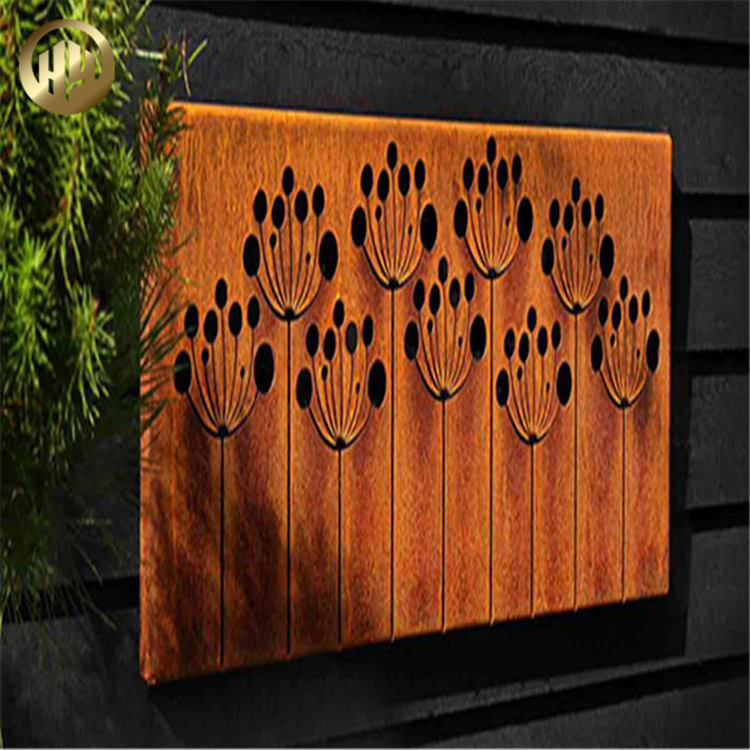 Rusty Treatment Garden Wall Hanging Rectangular Metal Decoration Screen
