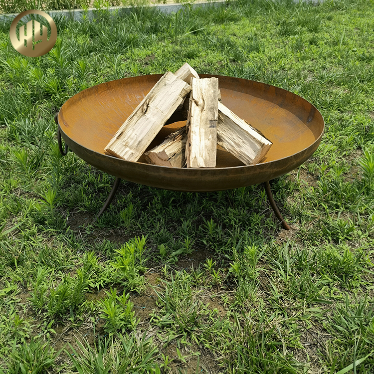 Rusty Corten Steel Round Fire Pit Outdoor Barbecue Wood Burning Heater