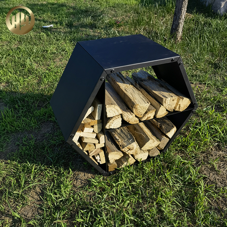 Corten Steel Hexagon Ornaments Black Metal Wood Storage 