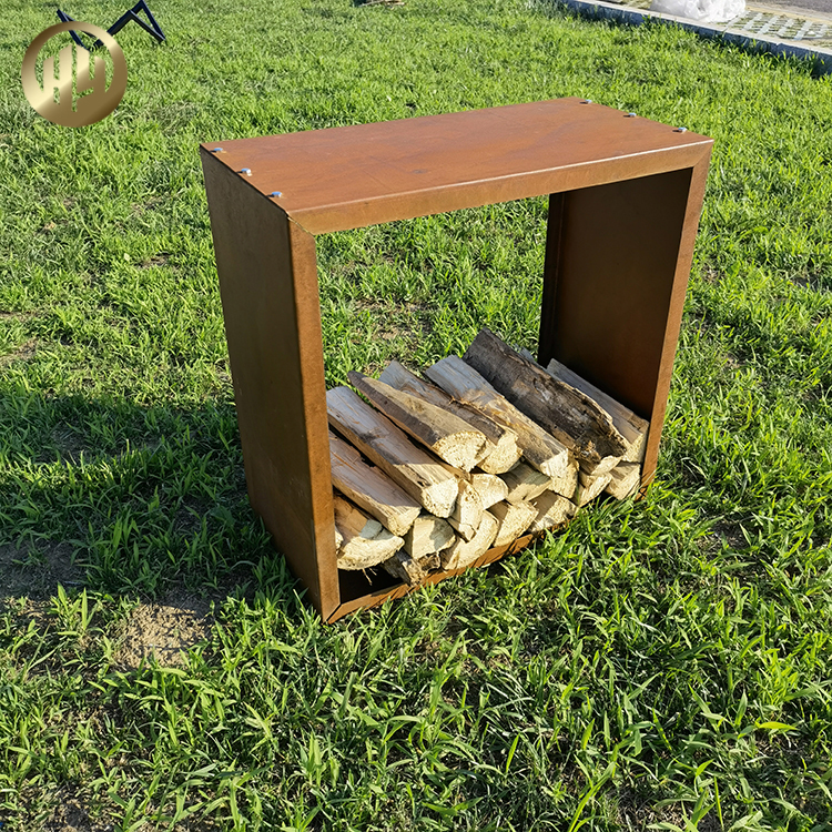Simple Design Corten Steel Rust Color Outdoor Barbecue Wood Storage