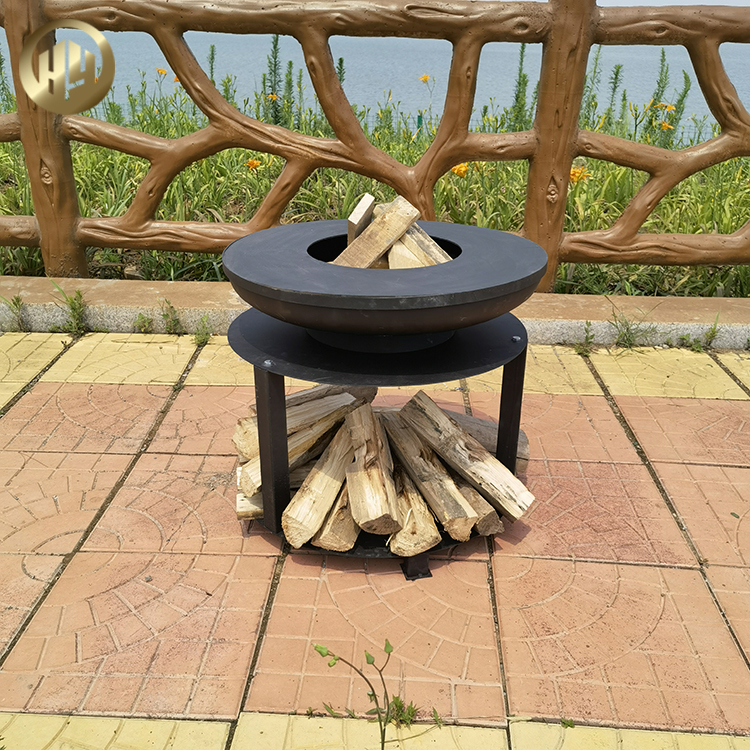 Factory Supply Corten Steel Round Outdoor Barbecue Fire Pit With Wood Storage
