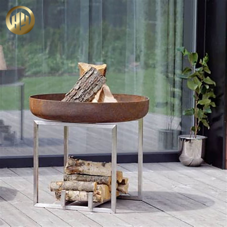 Corten Steel Fire Pit With Stainless Frame Barbecue Metal Decoration Heater