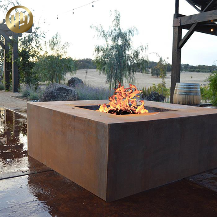 Rectangular Corten Steel Rusty Metal Garden Decoration Fire Pit Heater