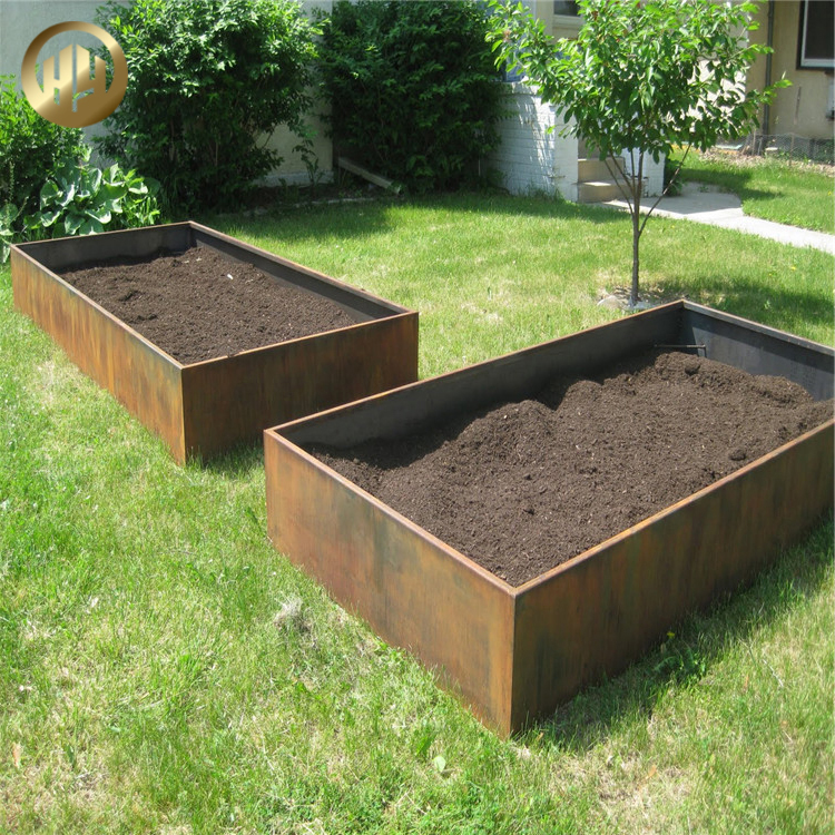 High Quality Flat Rectangular Corten Steel Metal Decoration Planter Pot