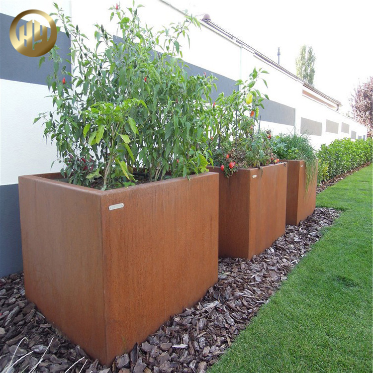 Square Shape Corten Steel 2mm Thcikness Metal Planter Box Nursery