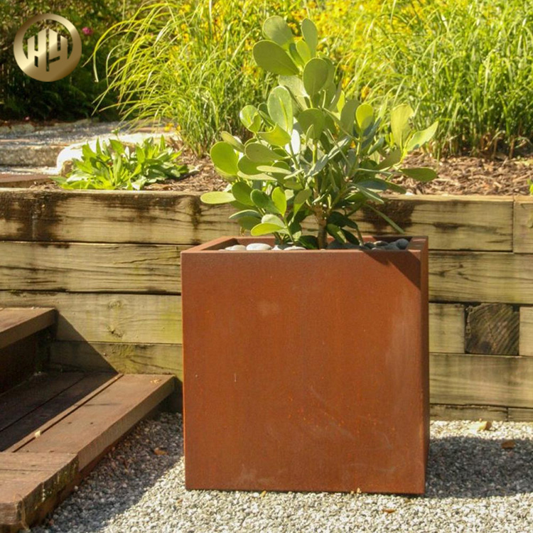 Simple Corten Steel Rusty Square Decoration Metal Flower Planter Pots