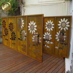 Horizontal Design Corten Steel Flower Pattern Rectangular Metal Screen Panel