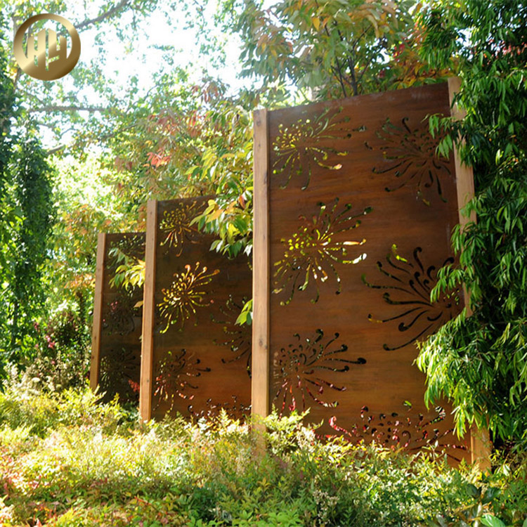 Corten Steel Rusty Metal Rectangular Laser Cut Decoration Screen