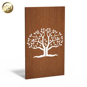 Tree Pattern Corten Steel Ornaments Rusty Metal Rectangular Screen Panel