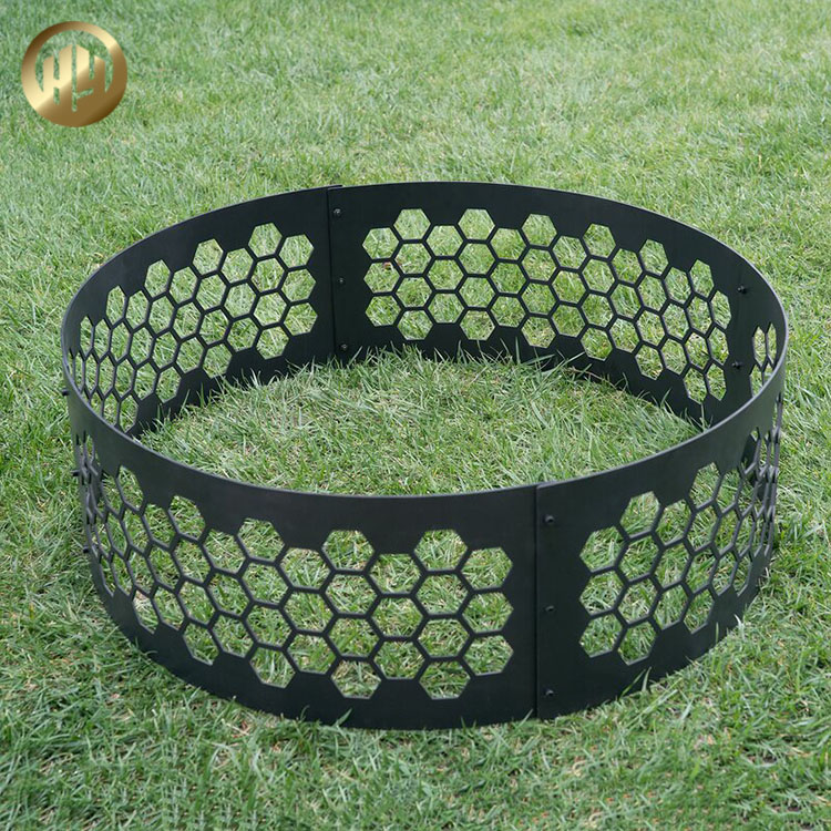 Camping Metal Simple Laser Cut Pattern Wood Burning Fire Ring Pit