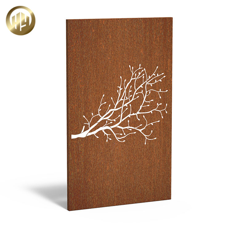Corten Steel Metal Rectangular Single Plants Pattern Panel Screen