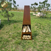 Morden Design Pyramid Rust Color Corten Steel Fire Pit With Wood Storage