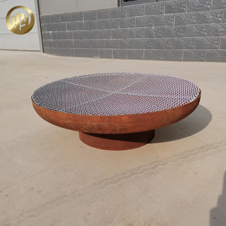 Round Corten Steel Fire Bowl Pit Barbecue Grill Metal Decoration Heater