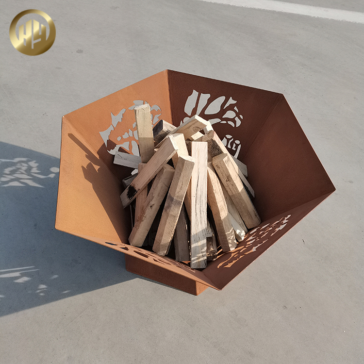 Hexagon Corten Steel Custom Pattern Wood Burning Fire Pit Metal Heater