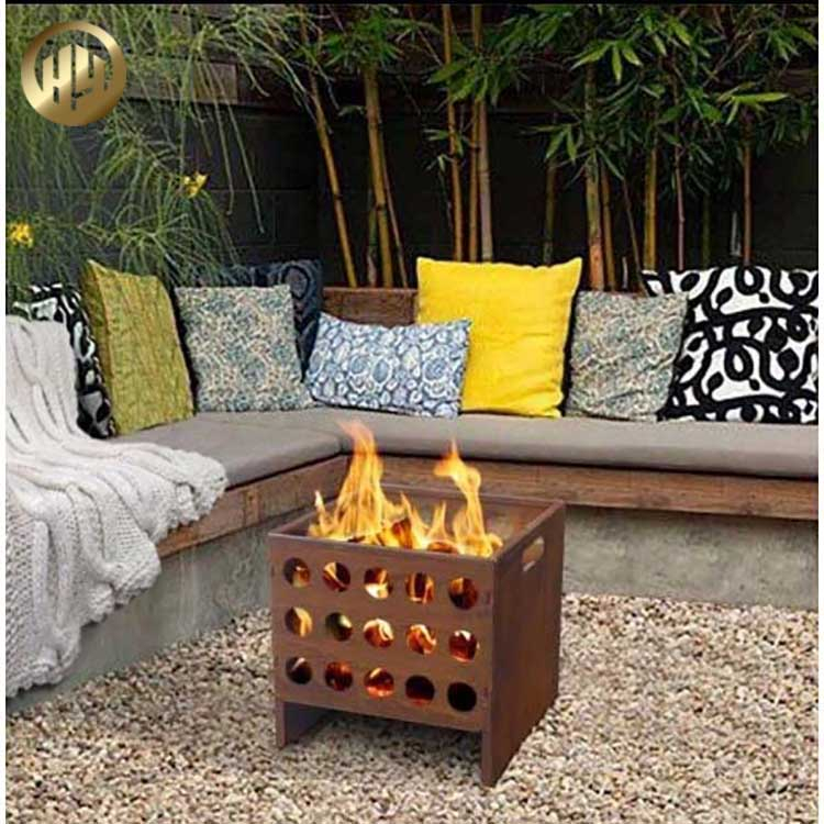 Rusty Treatment Corten Steel Metal Garden Rectangular Wood Burning Fire Pit