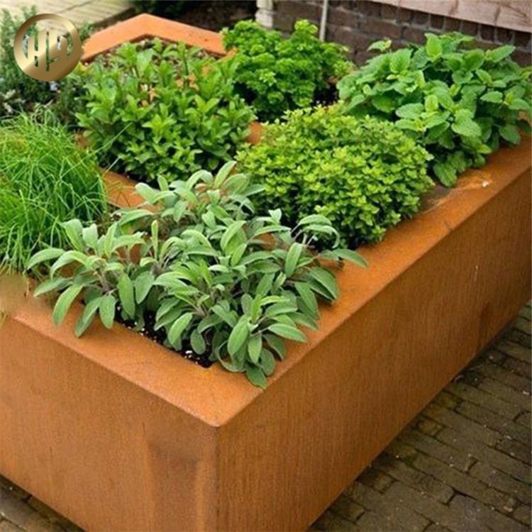 Flat Corten Steel Landscape Decoration Metal Nursery Rectangular Plants Pot