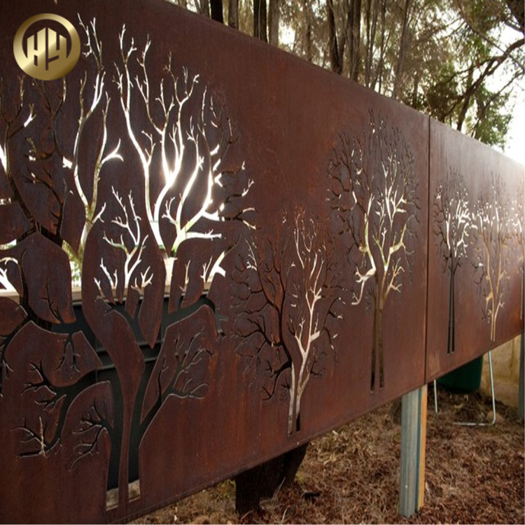 Horizontal Corten Steel Rectangular Metal Laser Cut Pattern Screen Panel