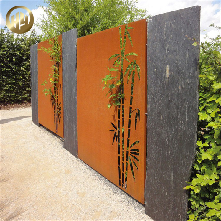 Laser Cut Bamboo Pattern Corten Steel Rectangular Metal Screen 