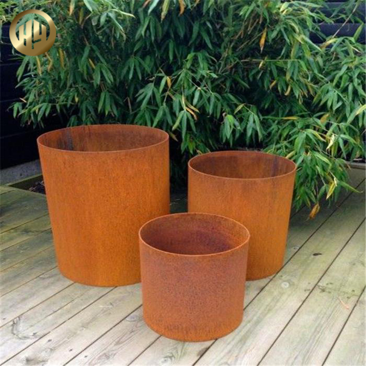 Round Metal Custom Thickness Nursery Corten Steel Rusty Treatment Planter