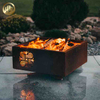 Corten Steel Laser Cut Pattern Square Metal Wood Burning Fire Pit Heater