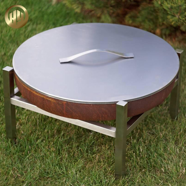 Courtyard Corten Steel Rusty Metal Heating Fire Pit With Base Frame