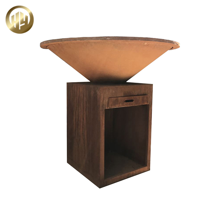 Outdoor Metal Decoration Corten Steel Rusty Rectangular Wood Burning Fire Pit