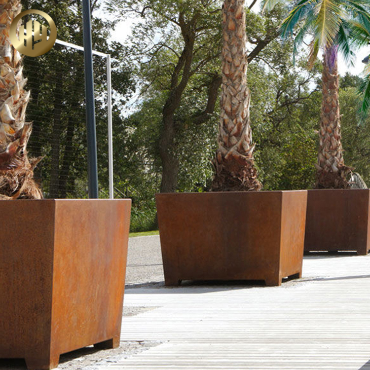 Tapered Corten Steel Large Metal Garden Decoration Flower Planter Pot