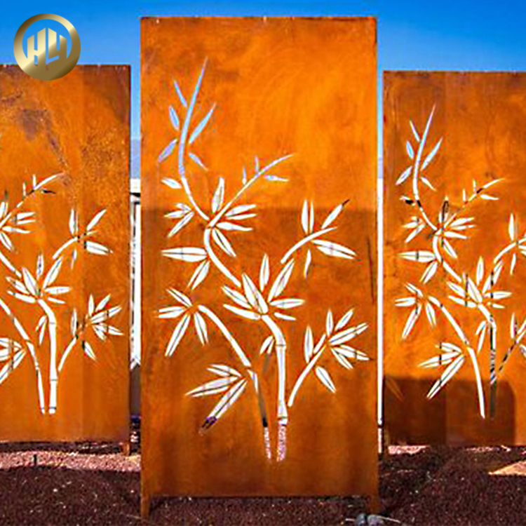 Bamboo Pattern LED Lighting Corten Steel Rectangular Rusty Screen