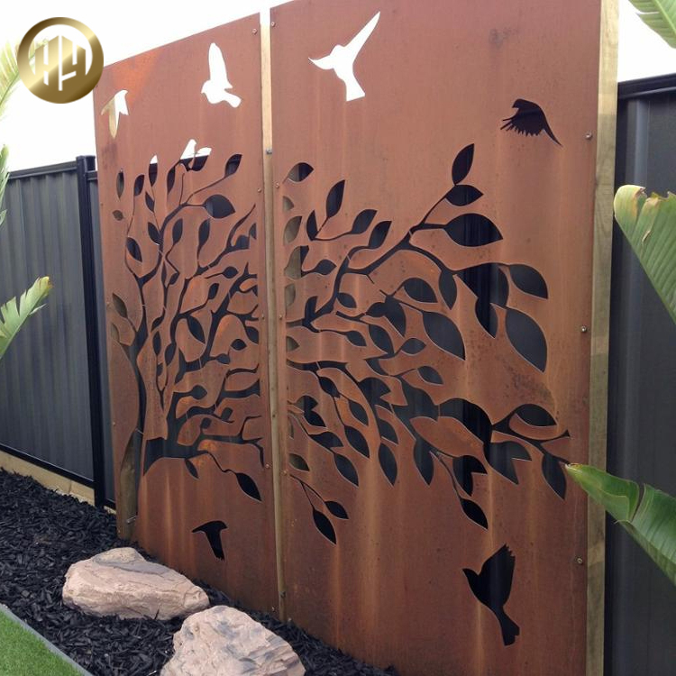 Durable Corten Steel Tree Pattern Metal Rust Decoration Panel Screen