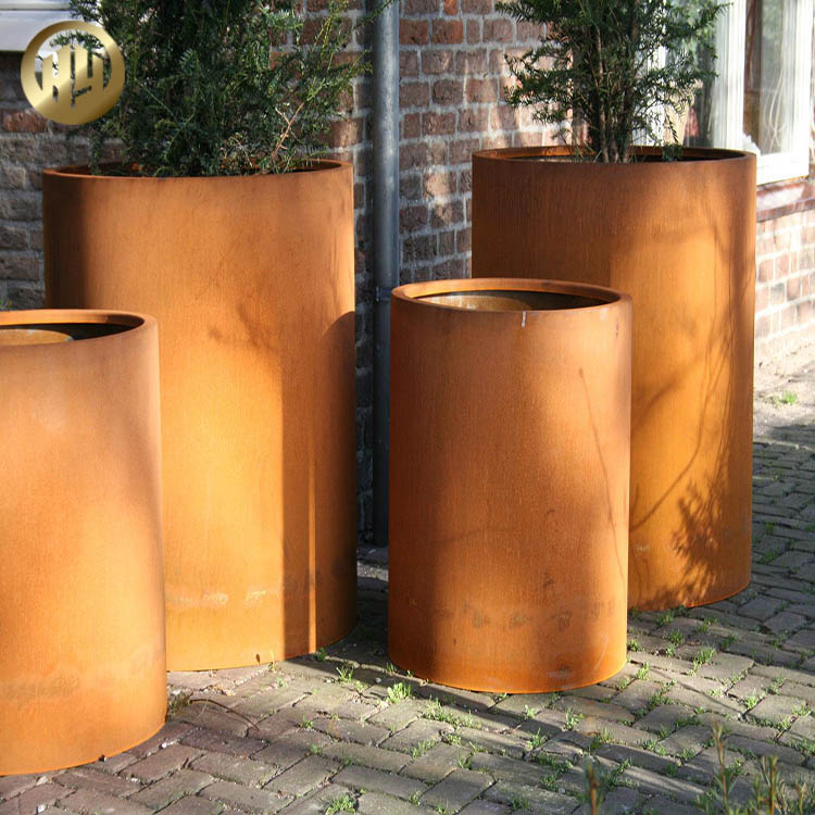Round Custom Diameter Metal Corten Steel Rusty Treatment Flower Planter