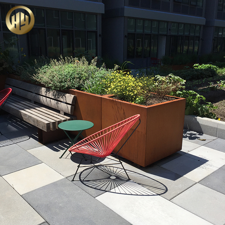 Factory Supply Corten Steel Rusty Rectangular Metal Decoration Planter