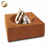 Outdoor Square Corten Steel Rusty Metal Wood Burning Fire Pit Heater